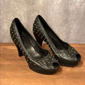 Caleen Cordero Studded Black Peep-Toe Heels size 7